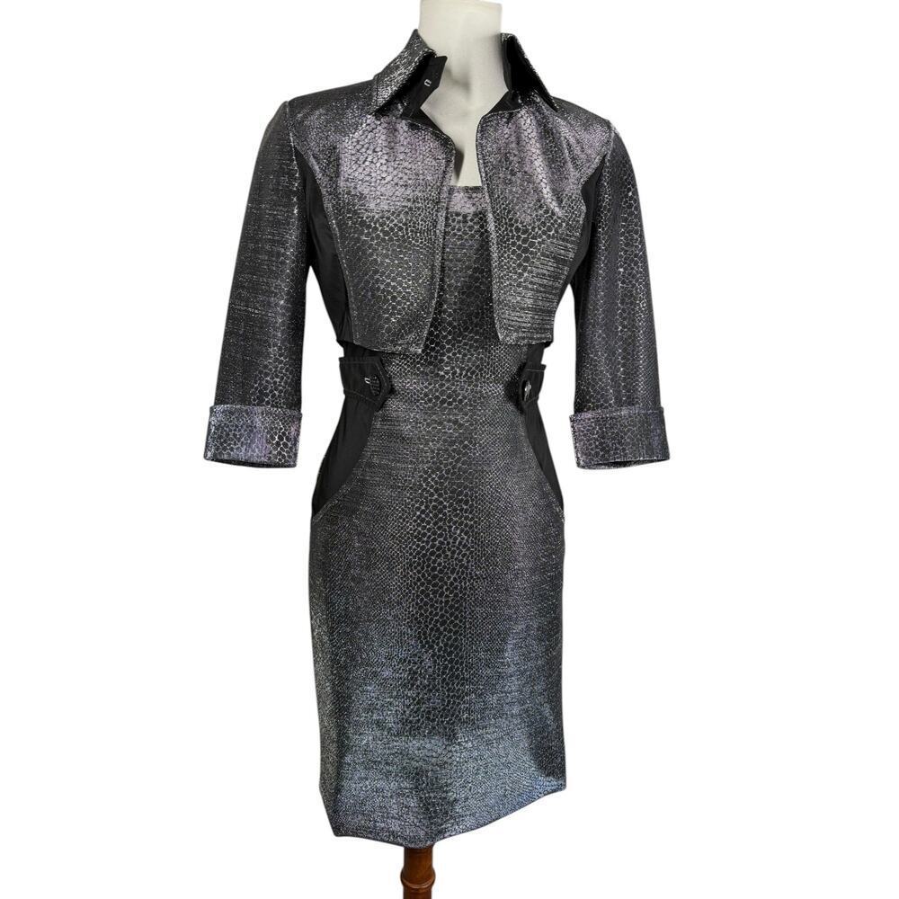 Craig Signer Couture Metallic Snakeskin Bodycon Dress Crop Jacket Vintage XS